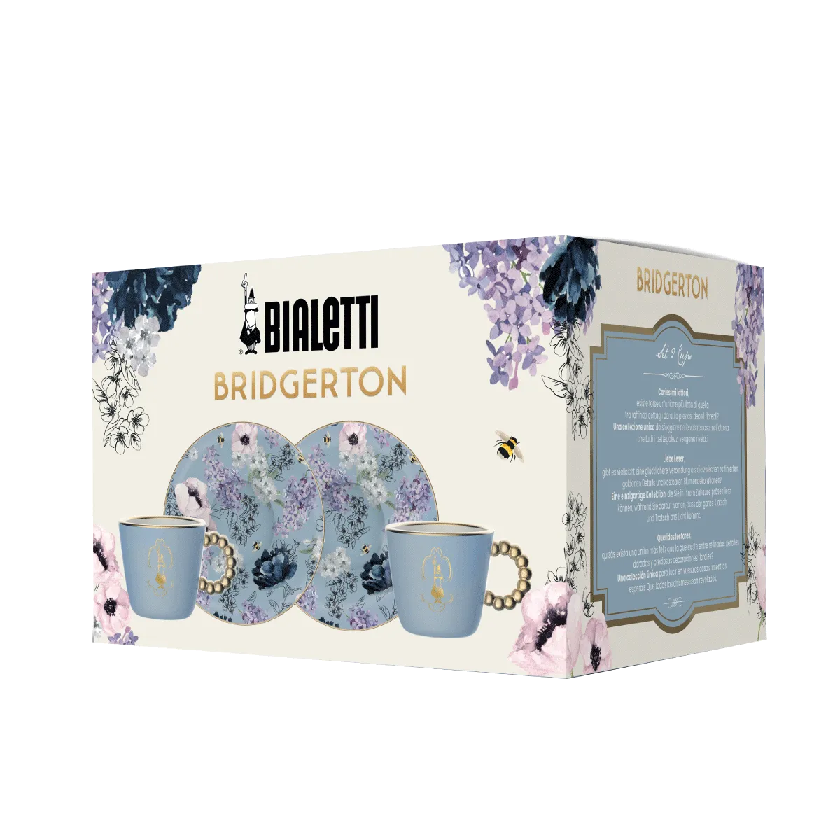 24625 - Bialetti Set me 2 Filxhanë dhe 1 Pjate Bridgerton, Porcelan, 80 ml