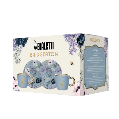 24625 - Bialetti Set me 2 Filxhanë dhe 1 Pjate Bridgerton, Porcelan, 80 ml