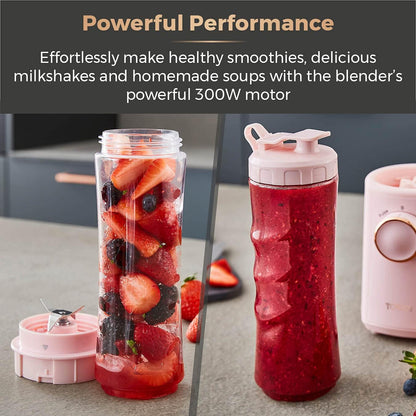 27061 - Tower T12060PNK Cavaletto Blender Personal me Enë Tritan Smoothie, 2 Shpejtësi, 500ml, 300W, Ngjyrë Marshmallow Pink dhe Rose Gold