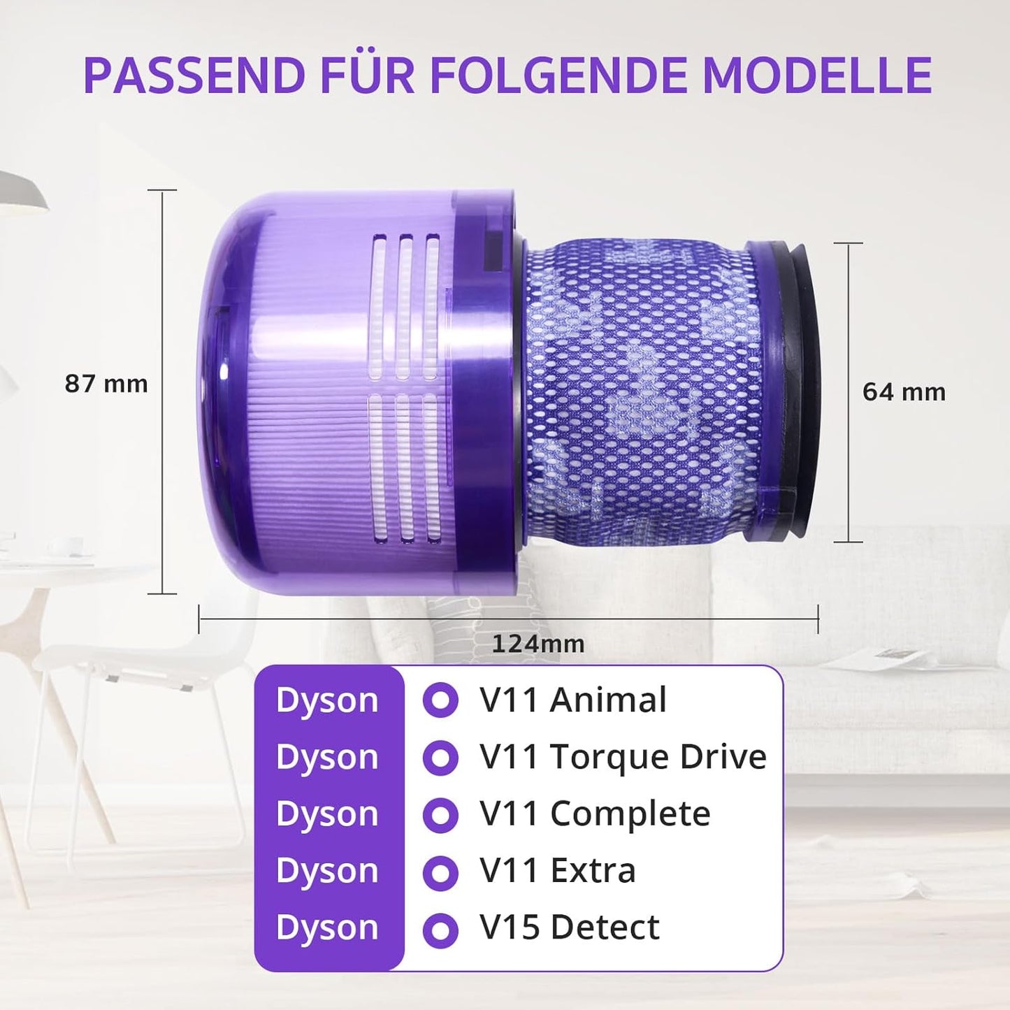 27713 - Filtra për Dyson V11, V15 SV14 SV17 SV22 - Paketë Filtrash Zëvendësues për Aspiratorët Dyson, Ngjyrë Violet