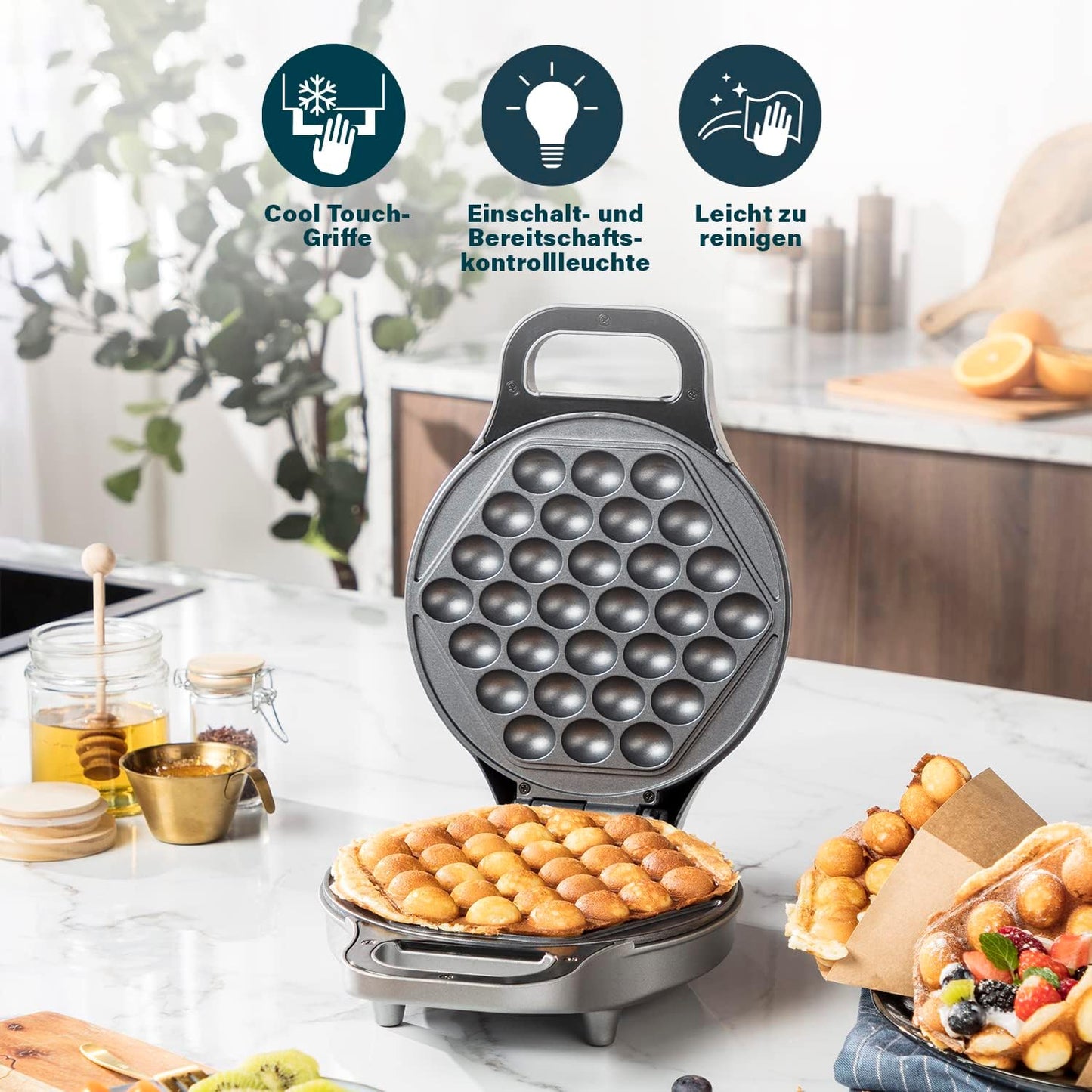 27134 - Princess 132465 Aparat për Waffle me Bubble-Waffle, hapje 180°, 700W, 0.7m gjatësi kablli, me mbulesë jo ngjitëse, E Zezë