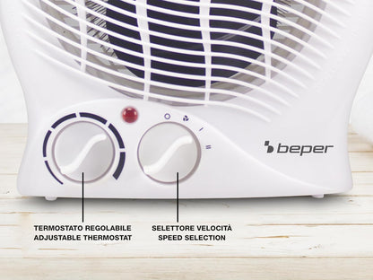 27121 - BEPER P203TER202 Ngrohëse Elektrike, 2000W, 2 Fuqi të Zgjedhshme, Termoventilator kompakti me Termostat të Rregullueshëm, Modaliteti Eco dhe Ndërprerje Automatik, E Bardhë